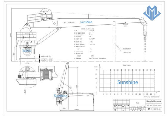 ABS bescheinigen 5t15m steifen Boom Marine Crane For General Cargo Handling
