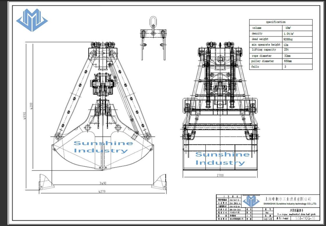 Zwei Seil-Maschinenhälften-mechanische Greifer für das Erz, welches das 10 Würfel-Meter behandelt